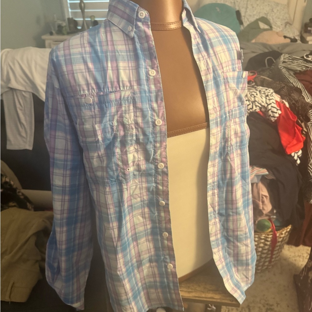 Columbia Plaid Swim Coverup - Blue and Pink